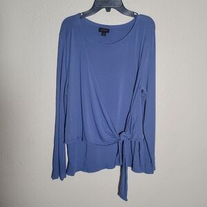 J. Jill Wearever | Blue Stretch Jersey Knit Tie Front Wrap Long Sleeve Top L
